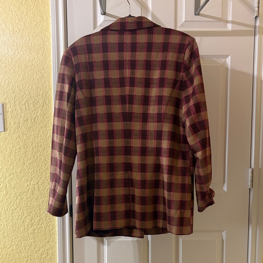 Anthropologie Plaid Embroidered Blazer - Brown & Burgundy - Picture 6 of 8